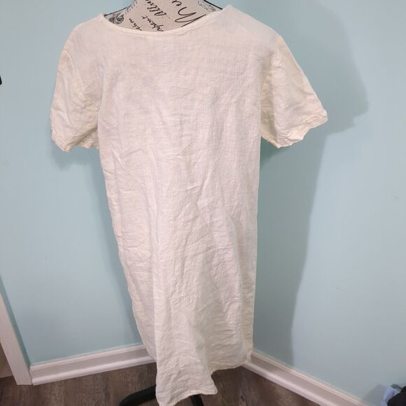 Vintage Christine Damen medium Linen Maxi Dress front pocket now - Picture 2 of 4